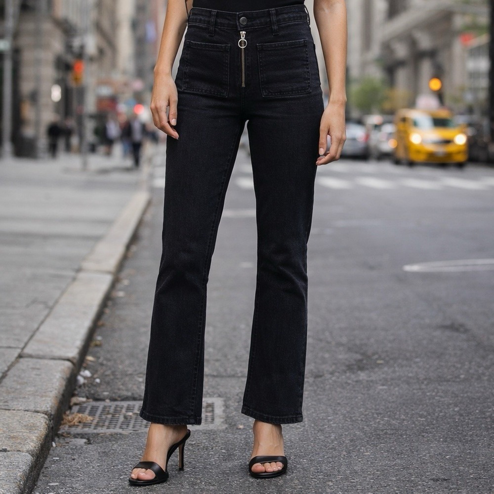 Reformation Peyton Zip Ultra High Rise Jeans Washed‎ Black Chic Moto Grunge 28